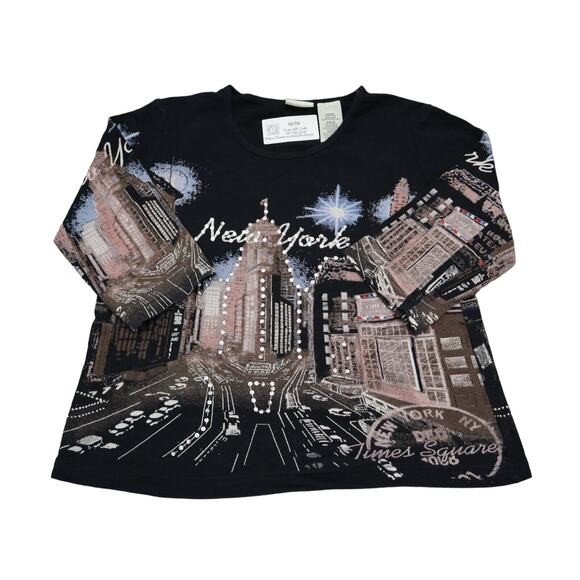 White Stag Shirt Womens M Black Quarter Sleeve Round Neck Graphic Print Tee - Picture 1 of 16
